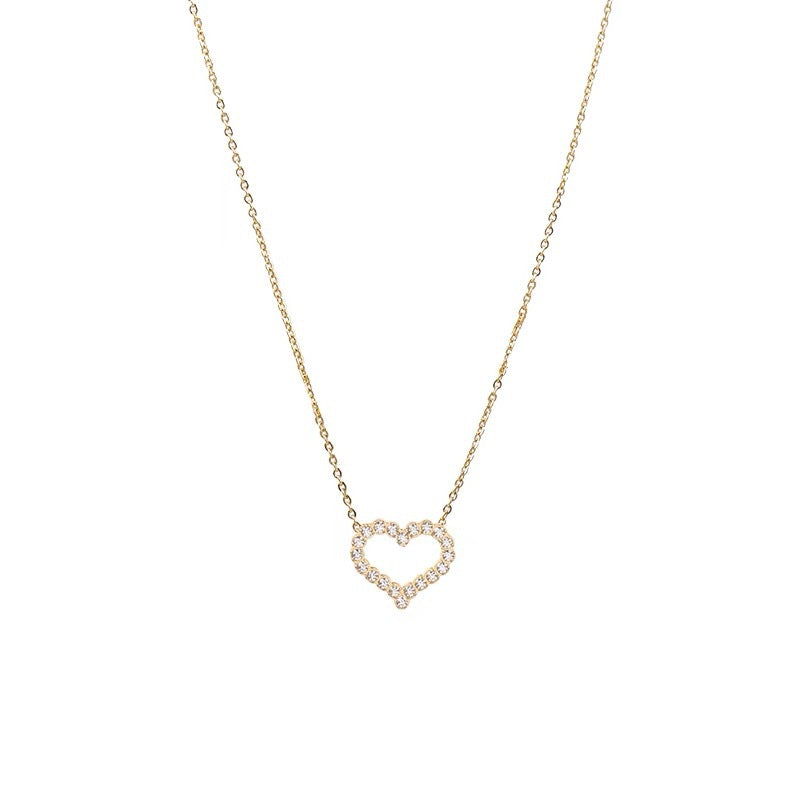 Minimalist Hollow Heart Pendant Necklace for Women Titanium Steel with Rhinestone Inlay Snake Chain Lightweight Delicate Clavicle Jewelry