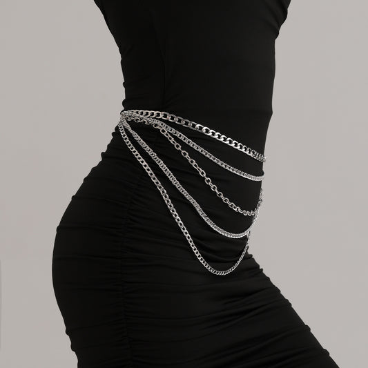 Punk Style Multi-Layer Metal Waist Chain for Women with Lobster Clasp, Minimalist Body Chain, Adjustable Layered Waist Jewelry