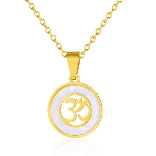 Collana con pendente geometrico in acciaio inossidabile e titanio, catena a O, gioielli alla moda casual per yoga e attività all'aperto