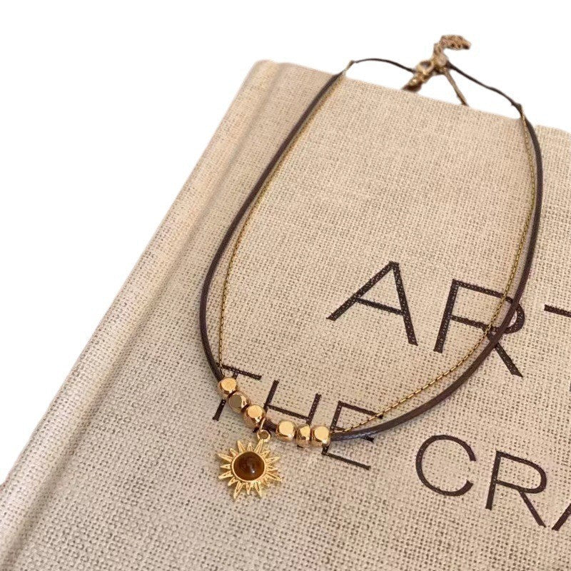 Minimalist Sunflower Pendant Necklace for Women Titanium Steel Plated O-Chain with Geometric Design and Natural Theme