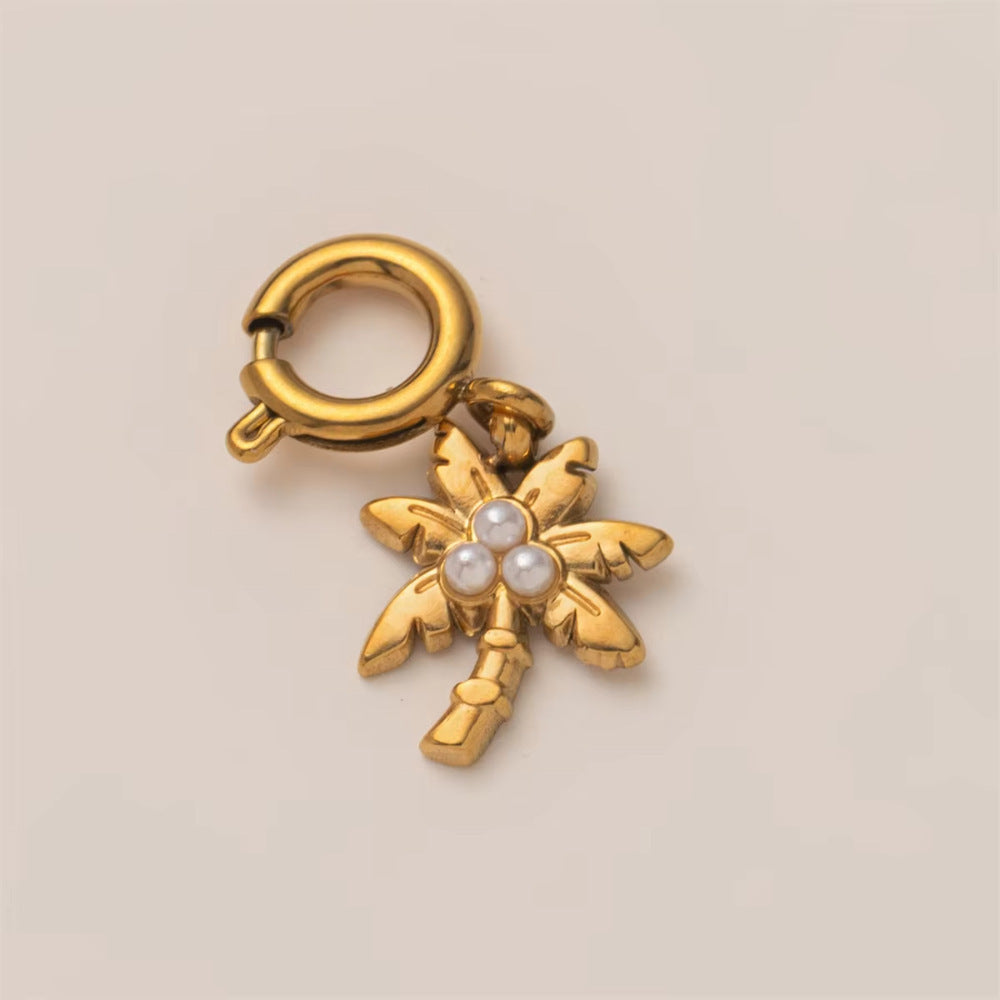 Vintage 18K Gold Plated Stainless Steel Geometric Floral Charm Bar
