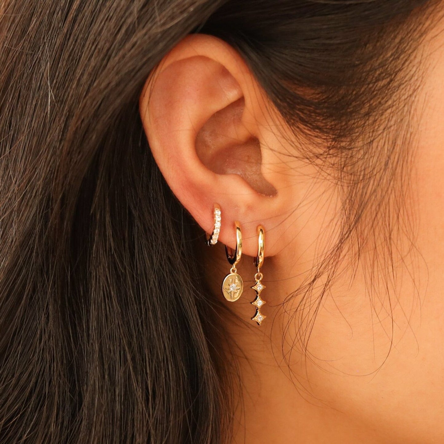 Geometric Round Brass Plated Earrings with Cubic Zirconia