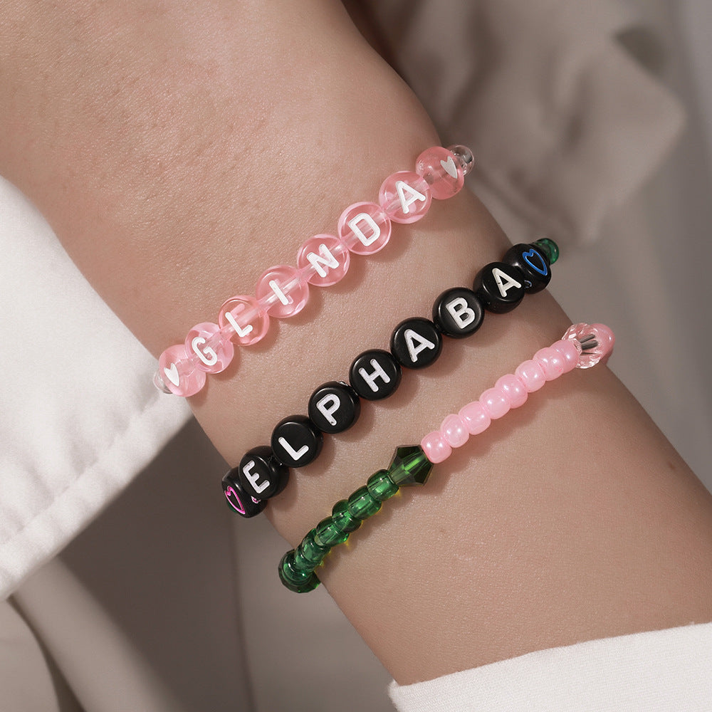 Streetwear Handmade Letter Polymer Clay Acrylic Glass Bead Bracelet Unisex
