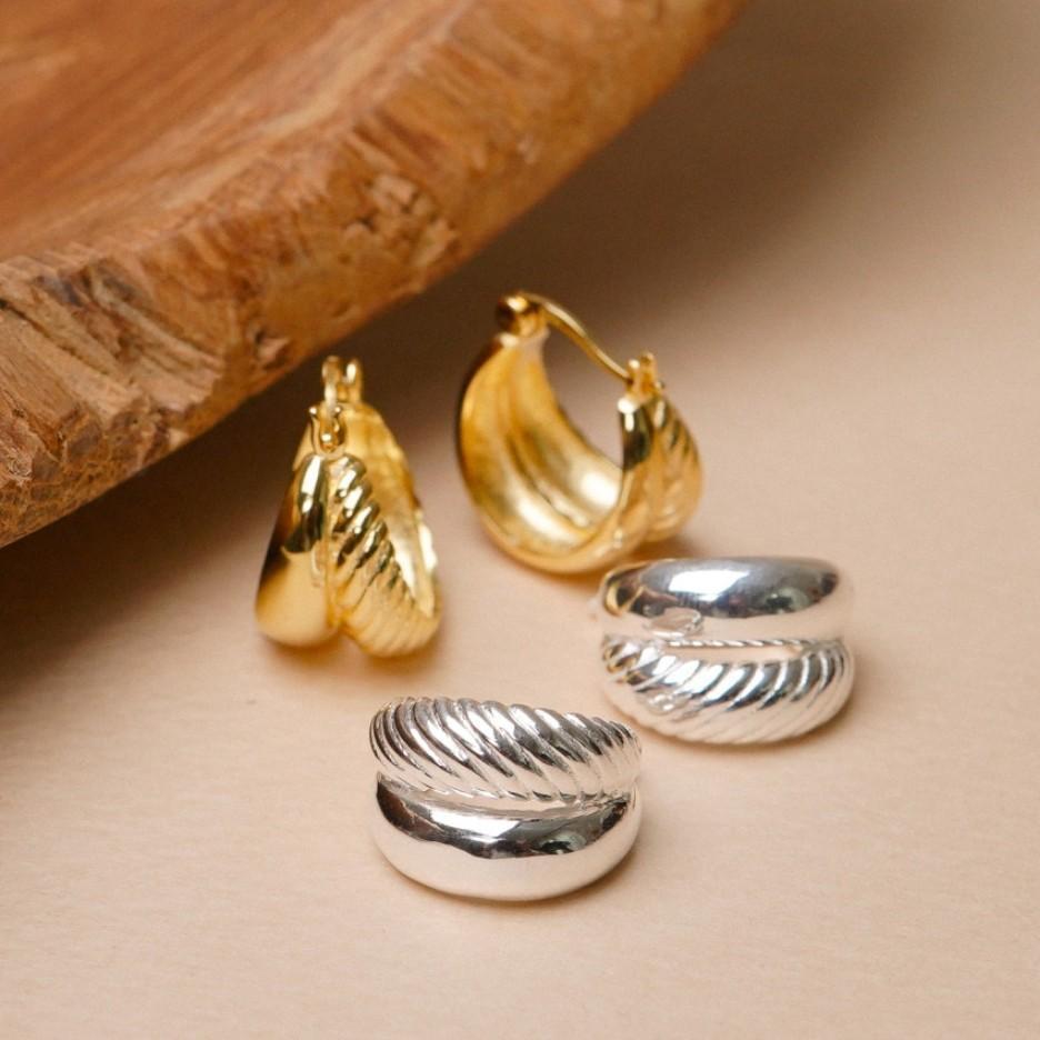 Pendientes minimalistas geométricos de doble arco para mujer en plata de ley 925 con acabado chapado