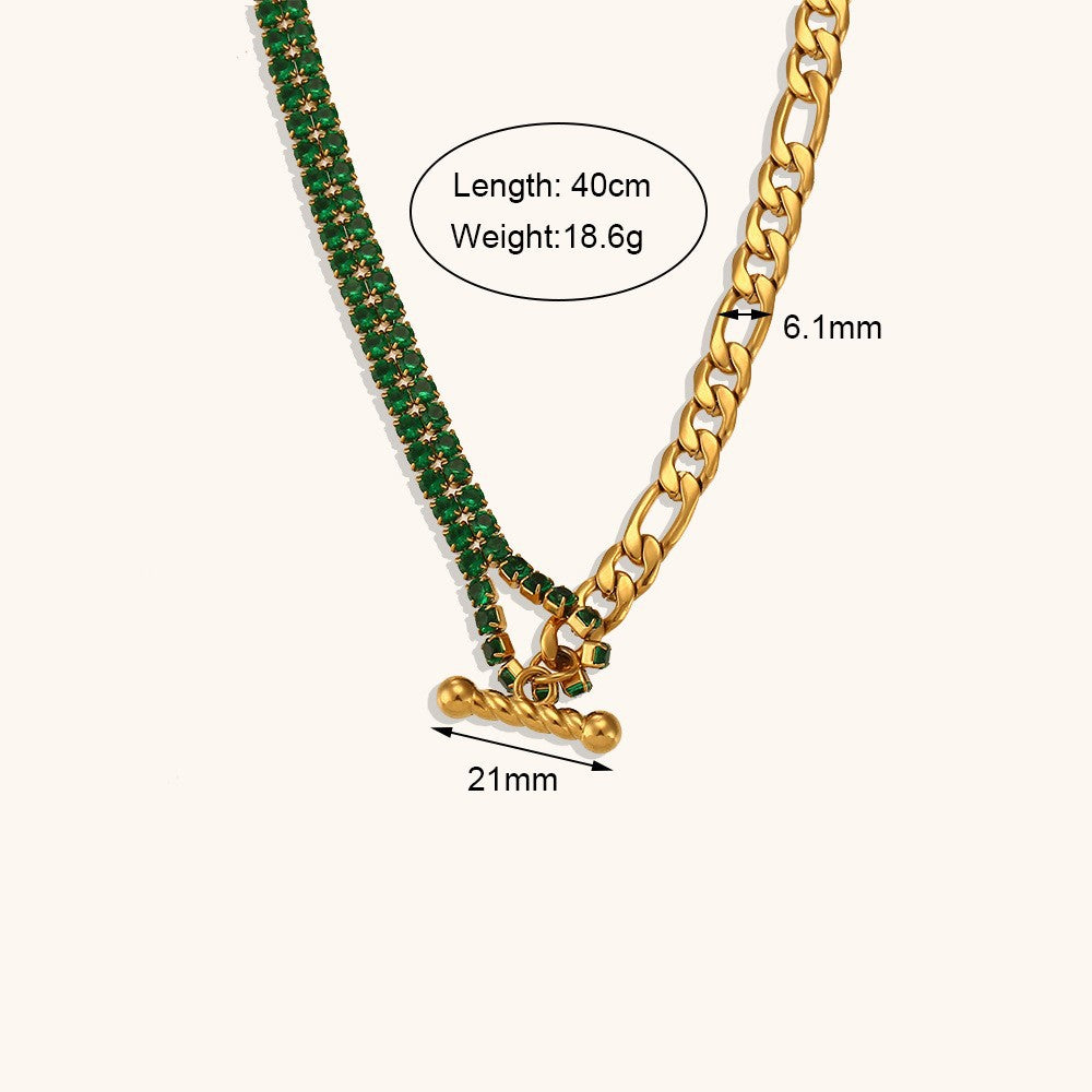 Collana con Pendente Geometrico alla Moda da Donna Acciaio Inossidabile Placcato Oro 18K con Zirconi Micro-Incastonati