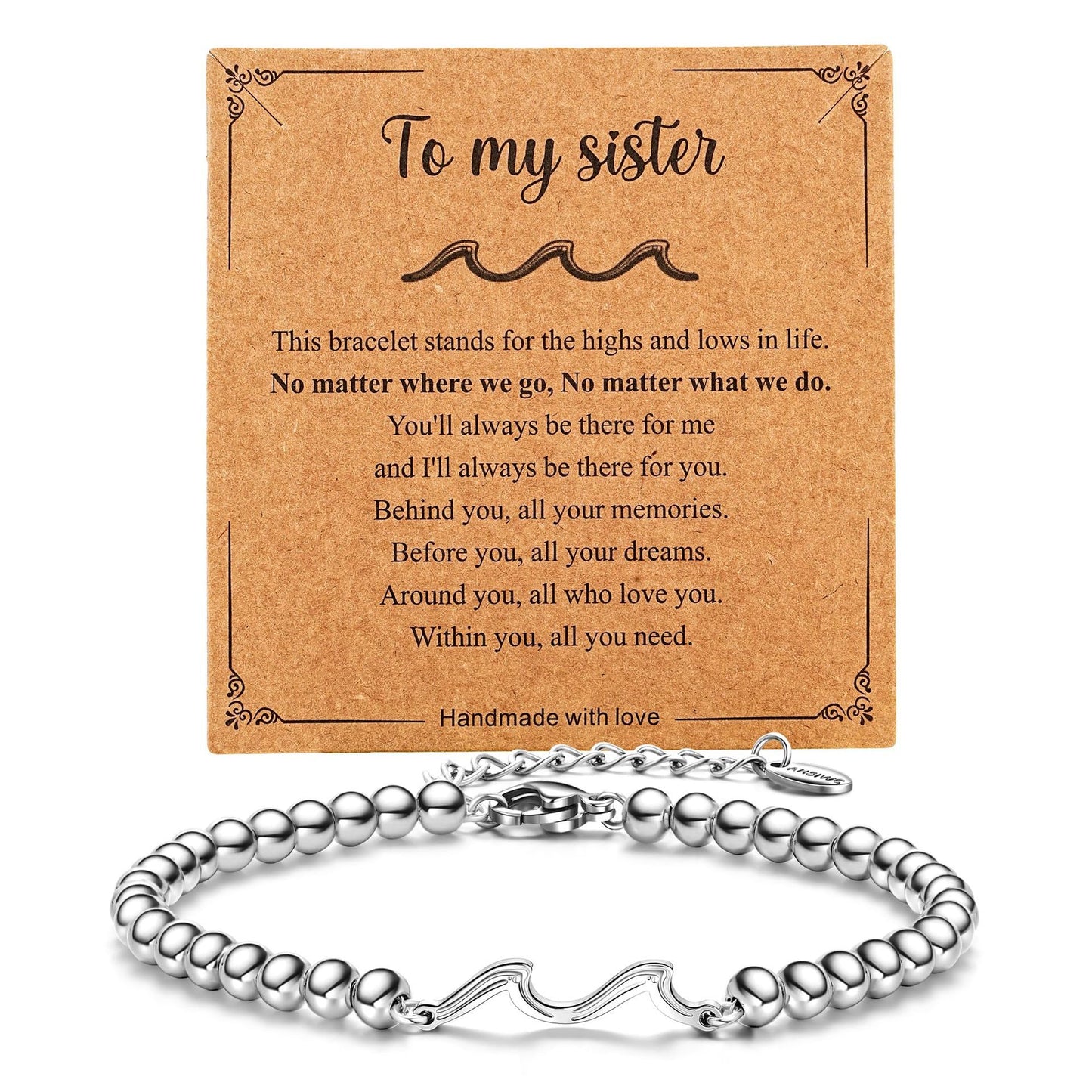 Matte Stainless Steel Turquoise Wave Ball Chain Bracelet for Women