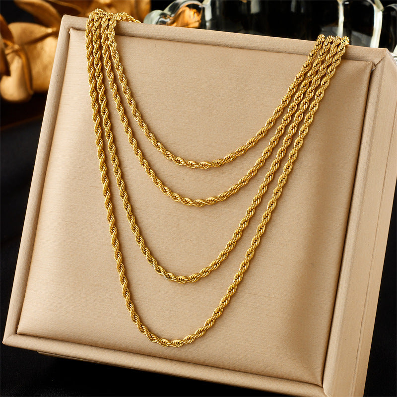 Punk Vintage Minimalist Titanium Steel Twisted Rope Multi-Layer Necklace for Women