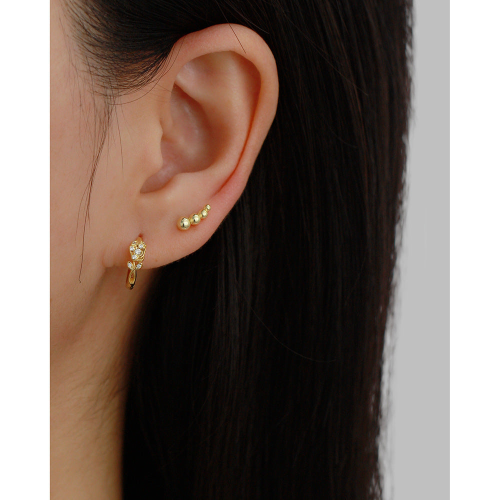 Pendientes Retro Florales con Forma de Rosa de Plata de Ley S925 con Incrustaciones de Diamantes de Imitación para Mujer
