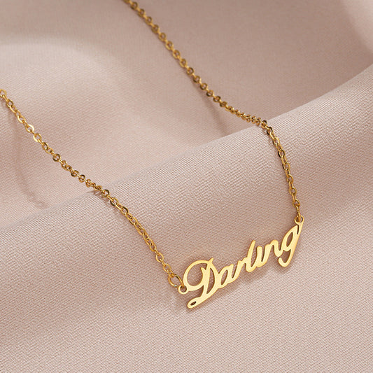 Collana Minimalista da Donna in Acciaio al Titanio a Forma di Lettera, Placcata Oro 18K con Catenina a O