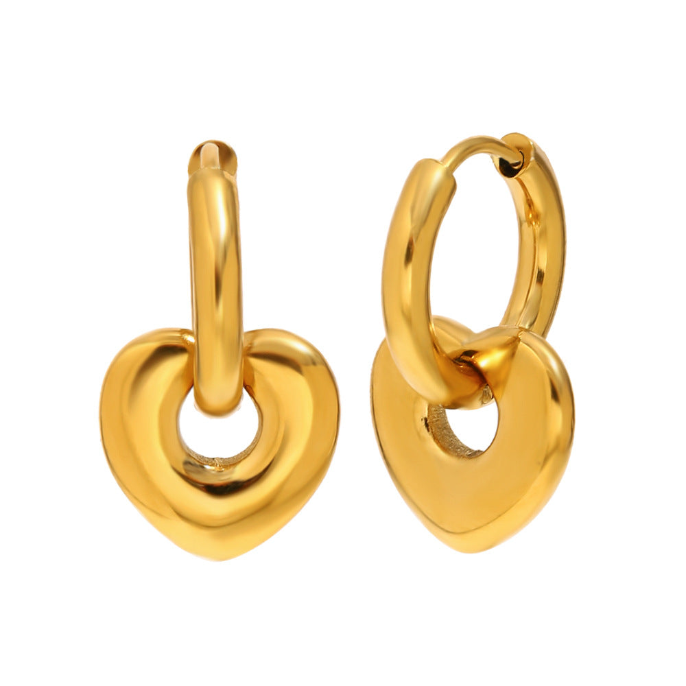 Elegantes pendientes de acero inoxidable con forma de corazón hueco y baño de oro de 18 quilates al vacío para mujer