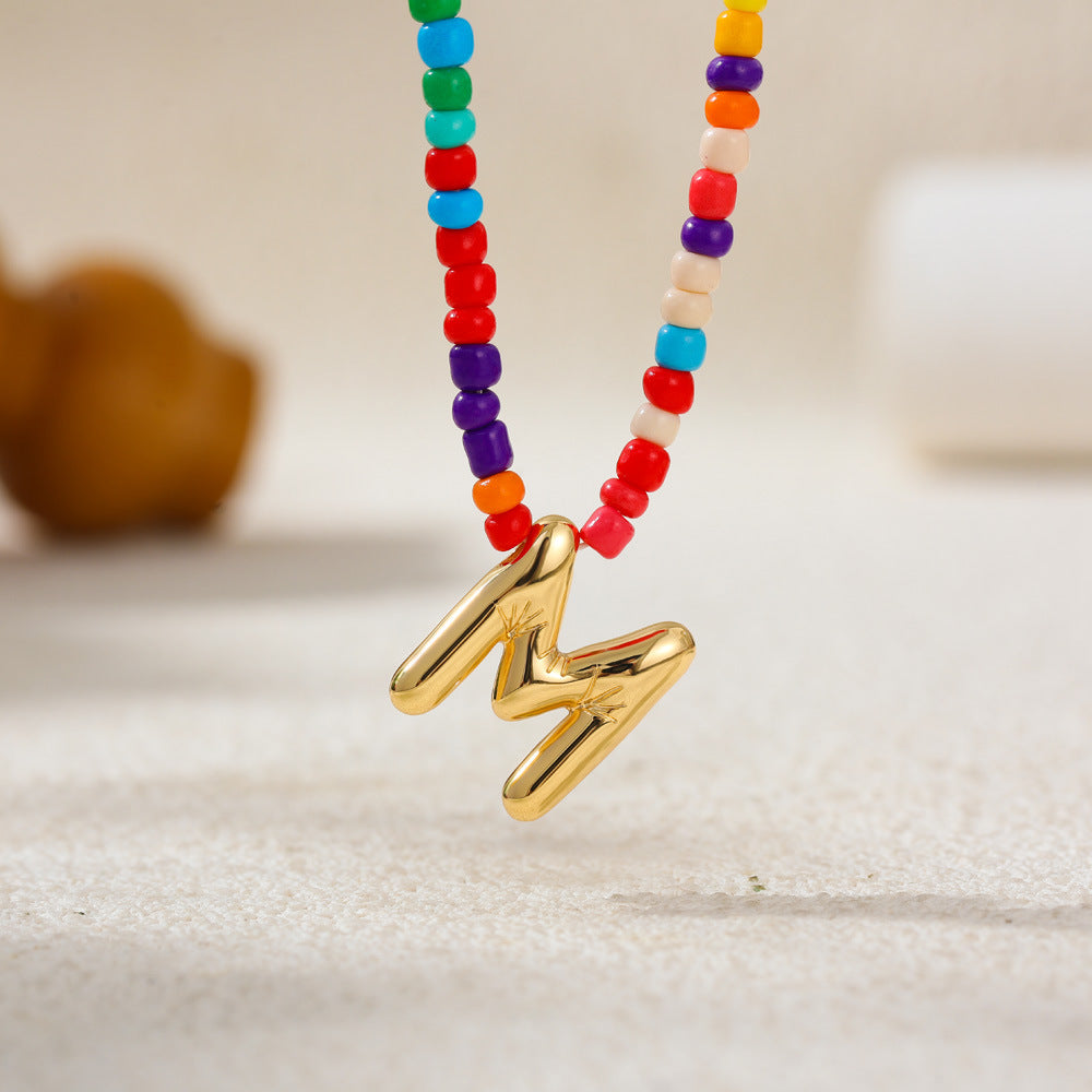 Collana con Lettere Unisex in Acciaio Inossidabile Placcato Oro 18K Casual
