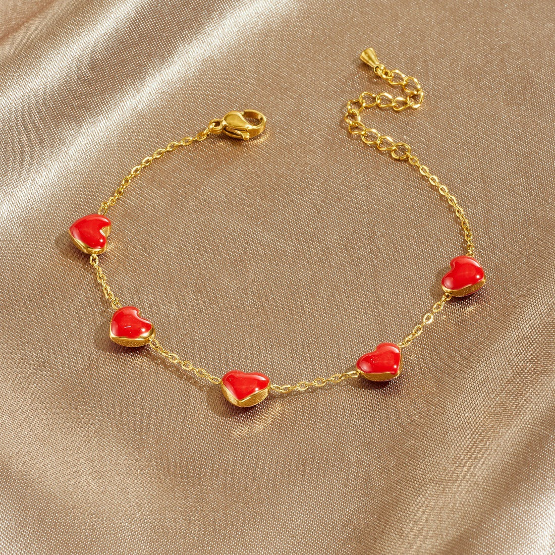 Minimalist Gold Plated Drip Oil Heart Stainless Steel Bracelet for Women