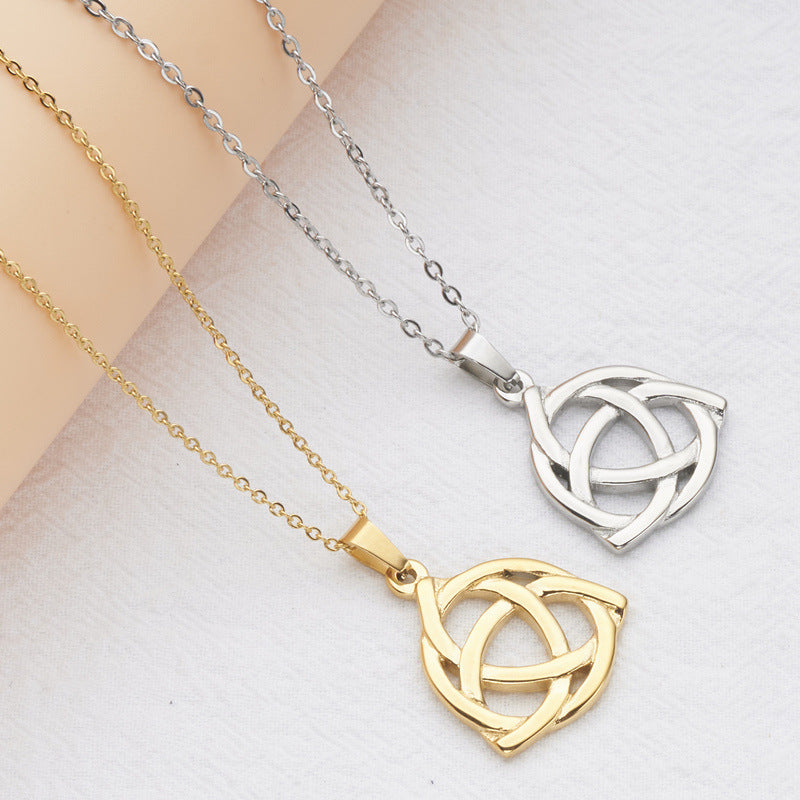 Minimalist Celtic Knot Pendant Necklace in Stainless Steel with Titanium Steel Charm and Electroplated Finish