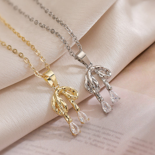 Collana pendente a fiocco minimalista in rame placcato oro 18 carati con zirconi, da donna