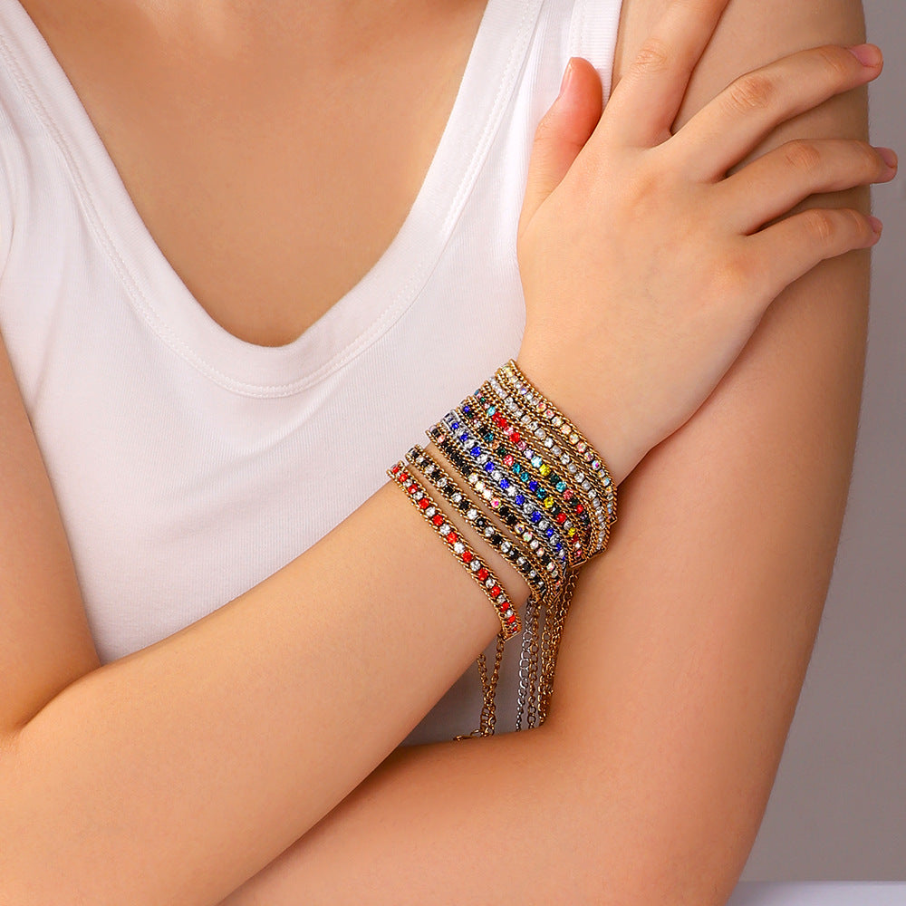 Bohemian Stainless Steel 18K Gold Plated Geometric Bracelet with Colorful Rhinestones Minimalist Women's Jewelry