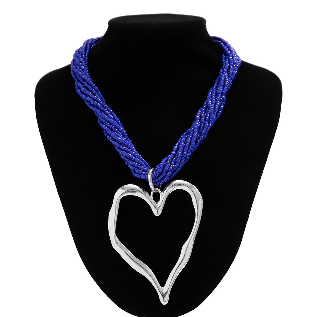 Collana esagerata multistrato in lega a forma di cuore con strass e catena a sfere da donna