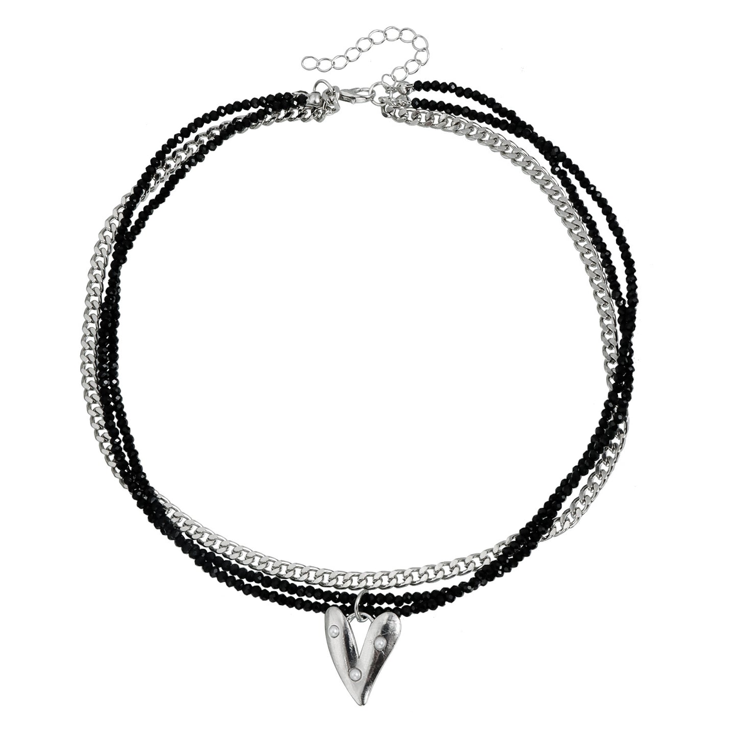 Gothic Sweet Heart Geometric Black Crystal Plated Alloy Necklace for Women