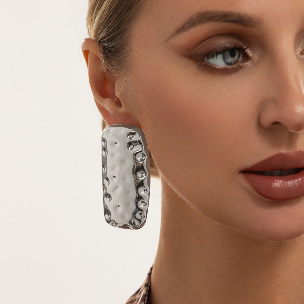Hip-hop Geometric Rectangle Hammered Iron Plated Earrings for Women