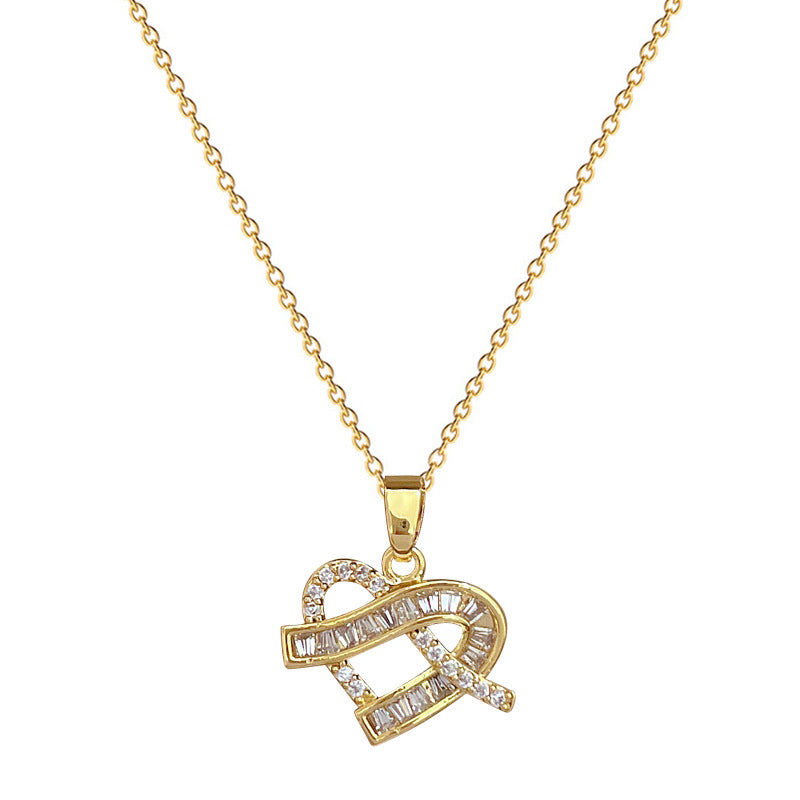 Parure di collana e orecchini da donna di lusso in acciaio al titanio con strass a cuore geometrico