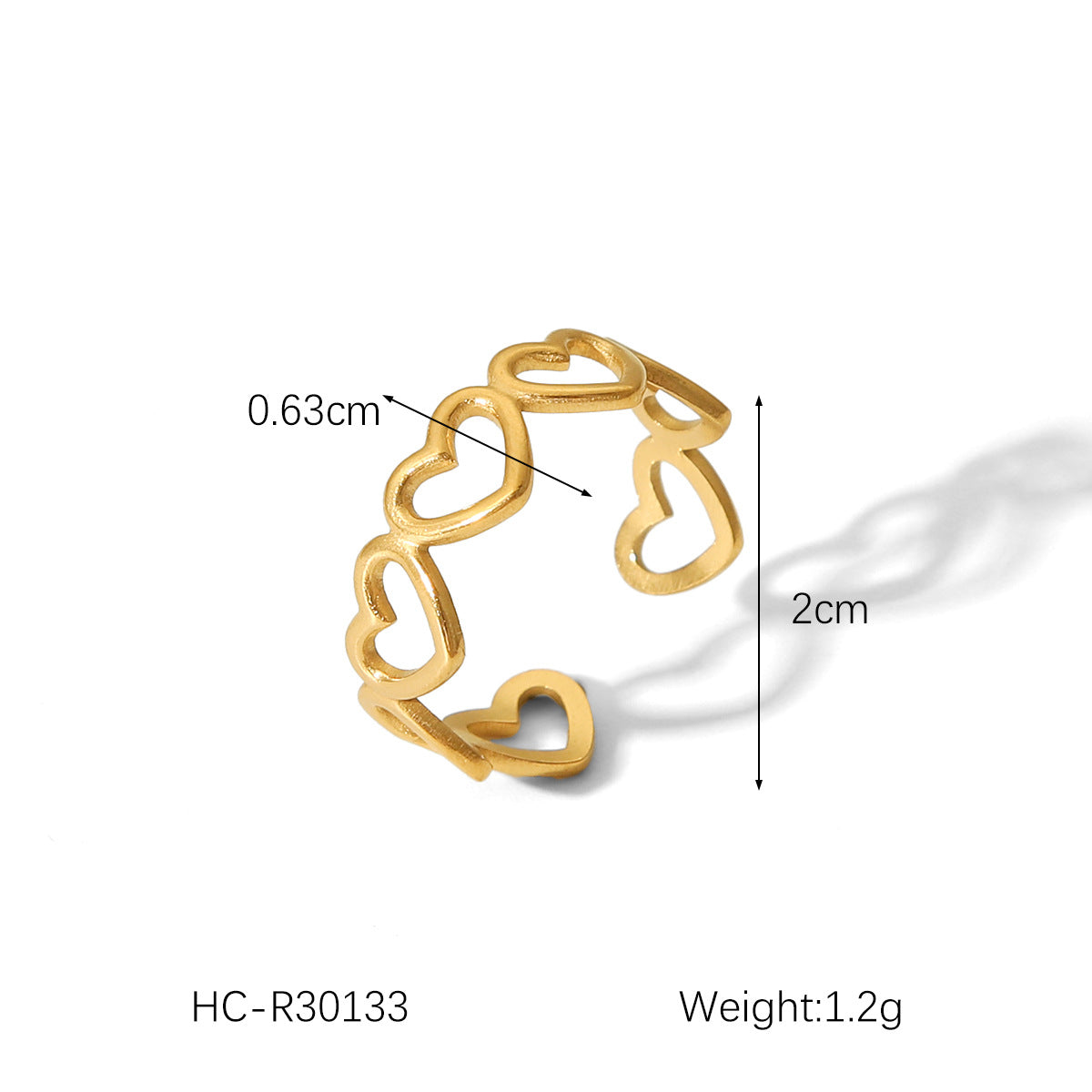 Minimalist 18K Gold Plated Heart Shape Open Ring Stainless Steel Women Jewelry