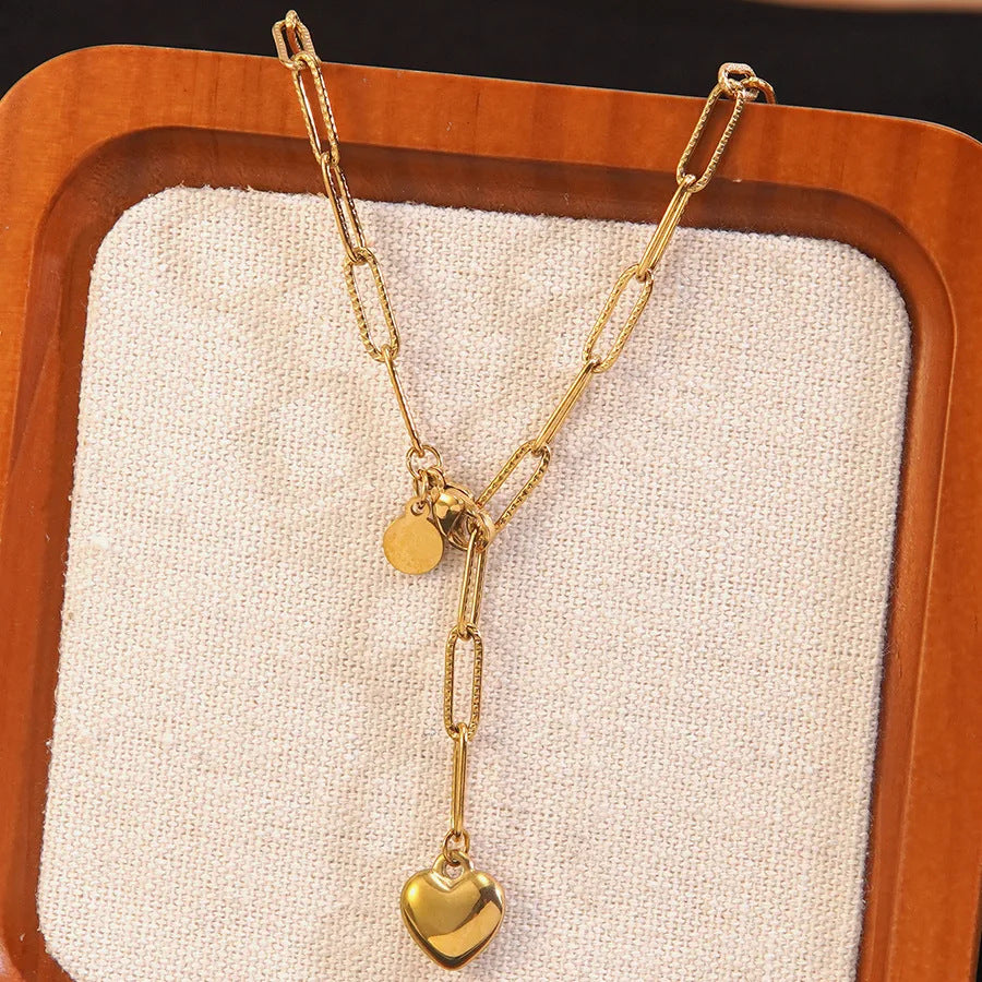 Set Collana e Orecchini da Donna a Goccia con Cuore Elegante Minimalista in Acciaio Inossidabile Placcato