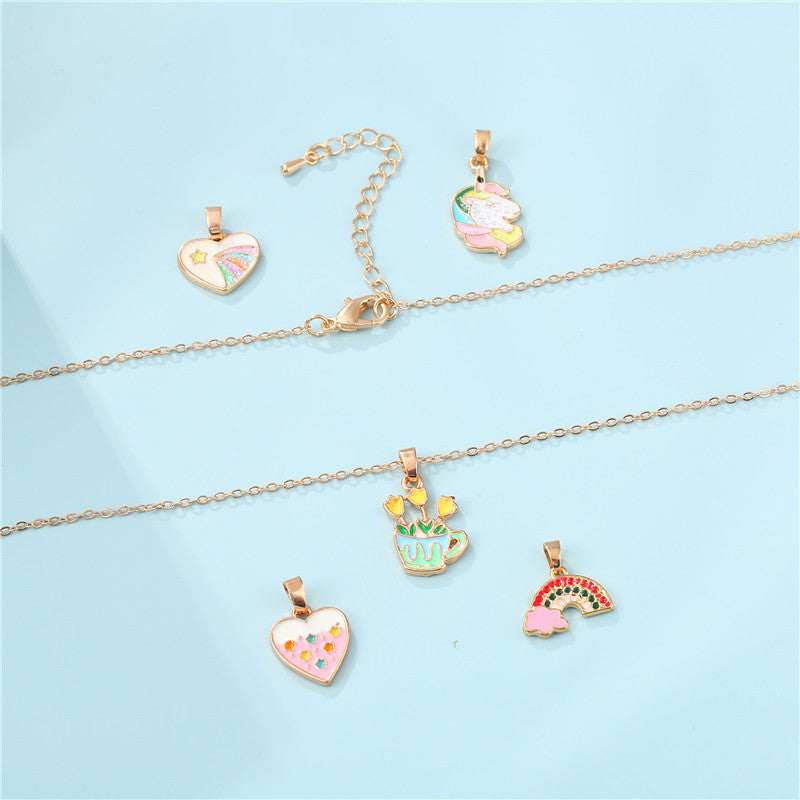Collana con ciondolo a barra in lega a catena a maglie con cuore a cartone animato