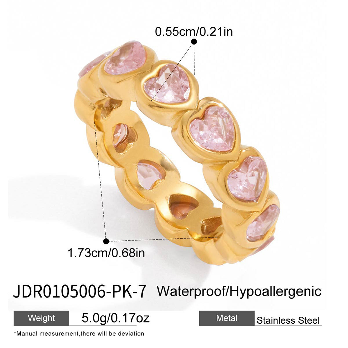 Elegant Geometric Heart Stainless Steel PVD Gold Plated Cubic Zirconia Ring for Women