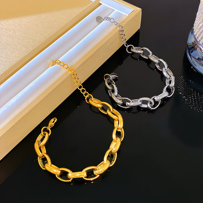Hollow Chunky Chain Spliced Titanium Steel Bracelet Plated Unisex