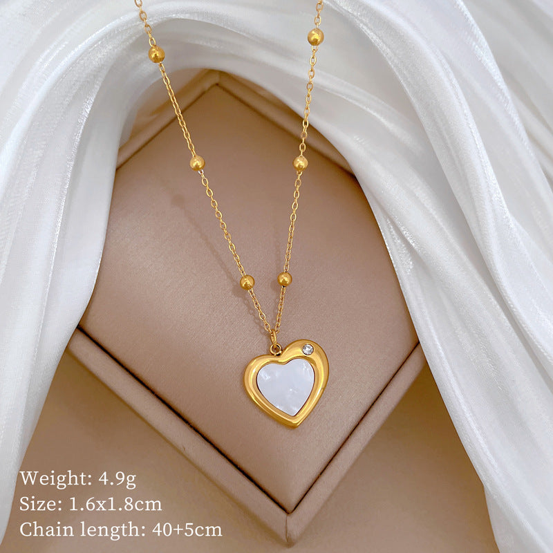 Minimalist Heart-Shaped Titanium Steel Plated Necklace with Shell Pendant for Women