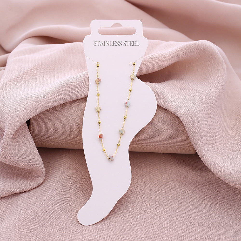Tobillera geométrica de concha de moda para mujer hecha de acero de titanio Elegante accesorio de verano