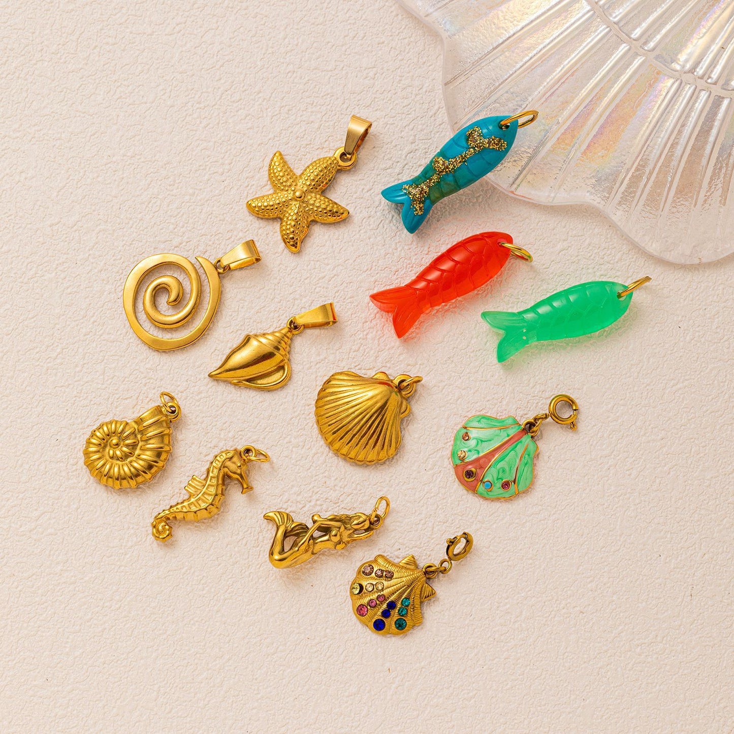 18K Gold Plated Stainless Steel Ocean Series Charm Bar Pendant
