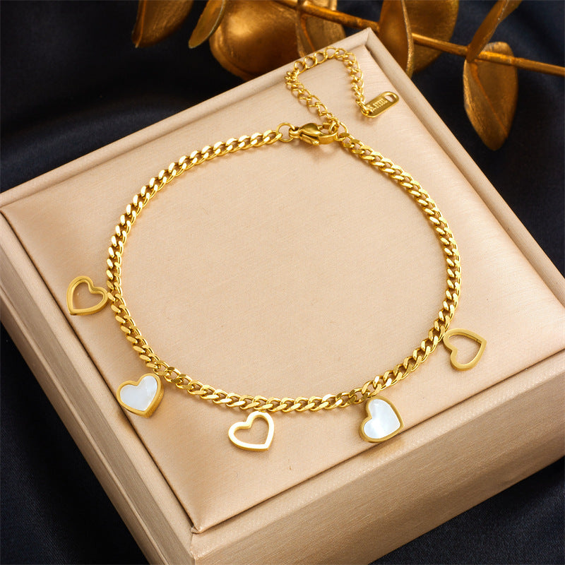 Fashion Heart White Shell Life Tree Butterfly Anklet for Women Stainless Steel Jewelry