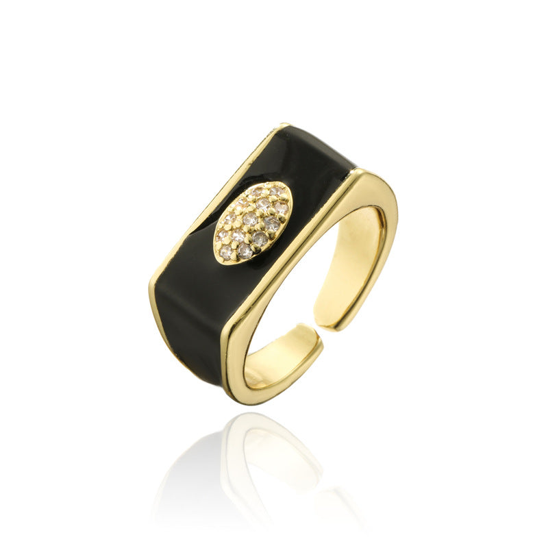 Geometric Drip Oil 18K Gold Plated Brass Micro-Inlaid Cubic Zirconia Open Ring for Women