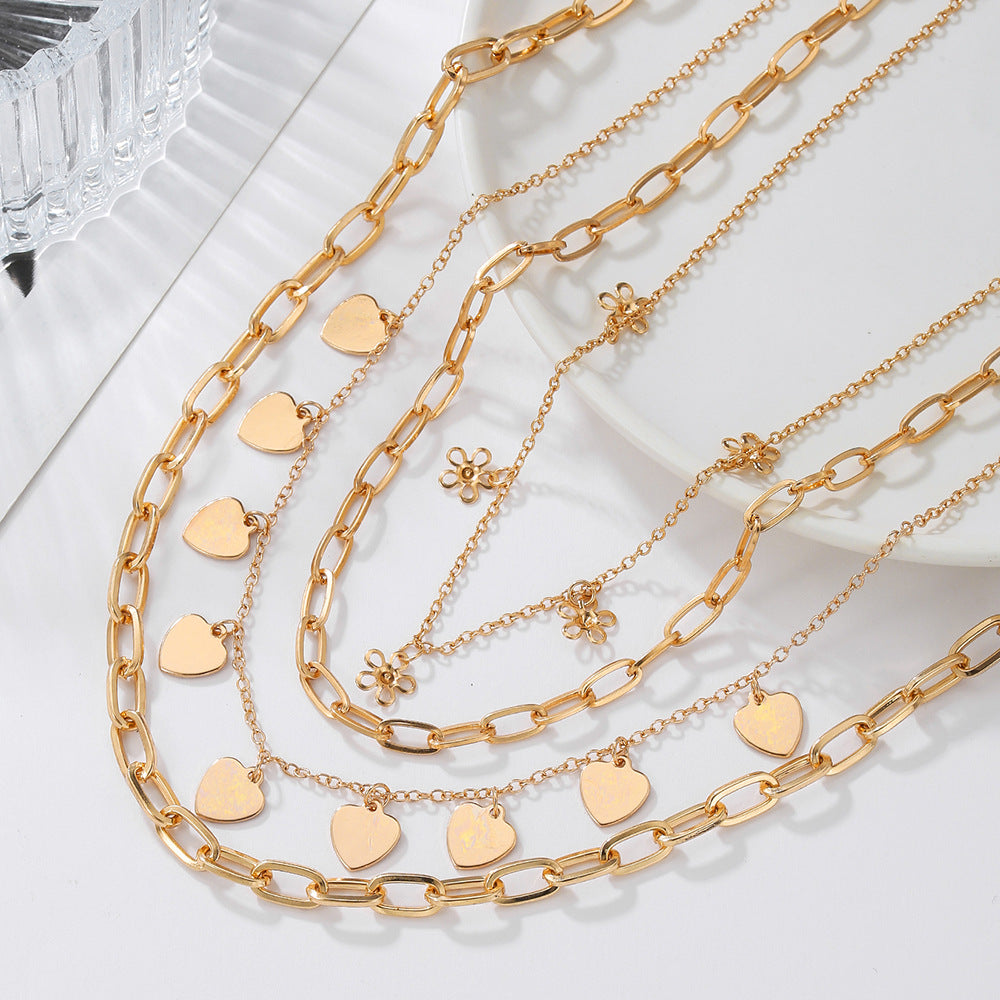 Minimalist Floral and Heart Pendant Necklace for Women in Alloy with Plated Finish on O-Chain