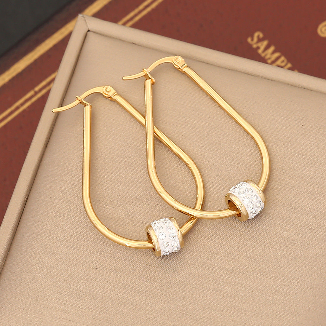 Minimalist Heart and Teardrop Shaped Stainless Steel Earrings with Rhinestone Inlay and Plated Finish