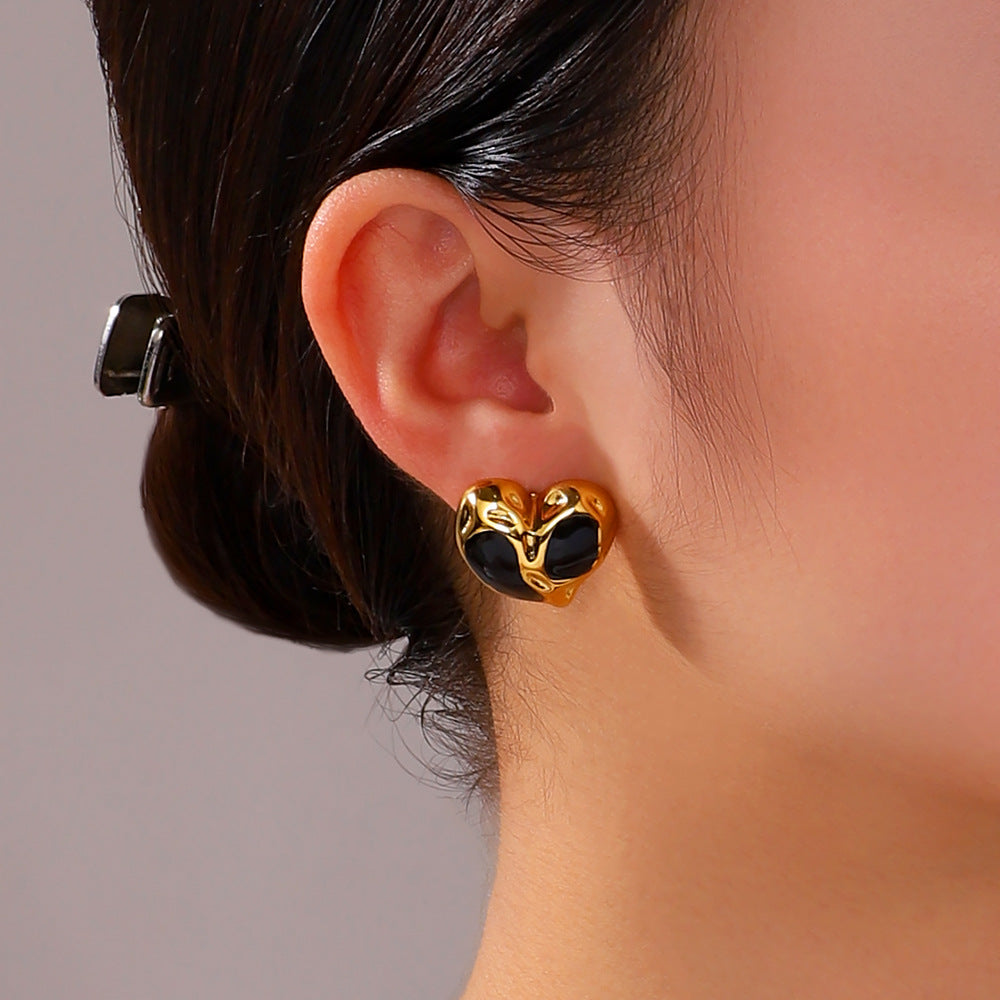 Minimalist Heart-Shaped Stainless Steel Earrings with 18K Vacuum Plating for Women