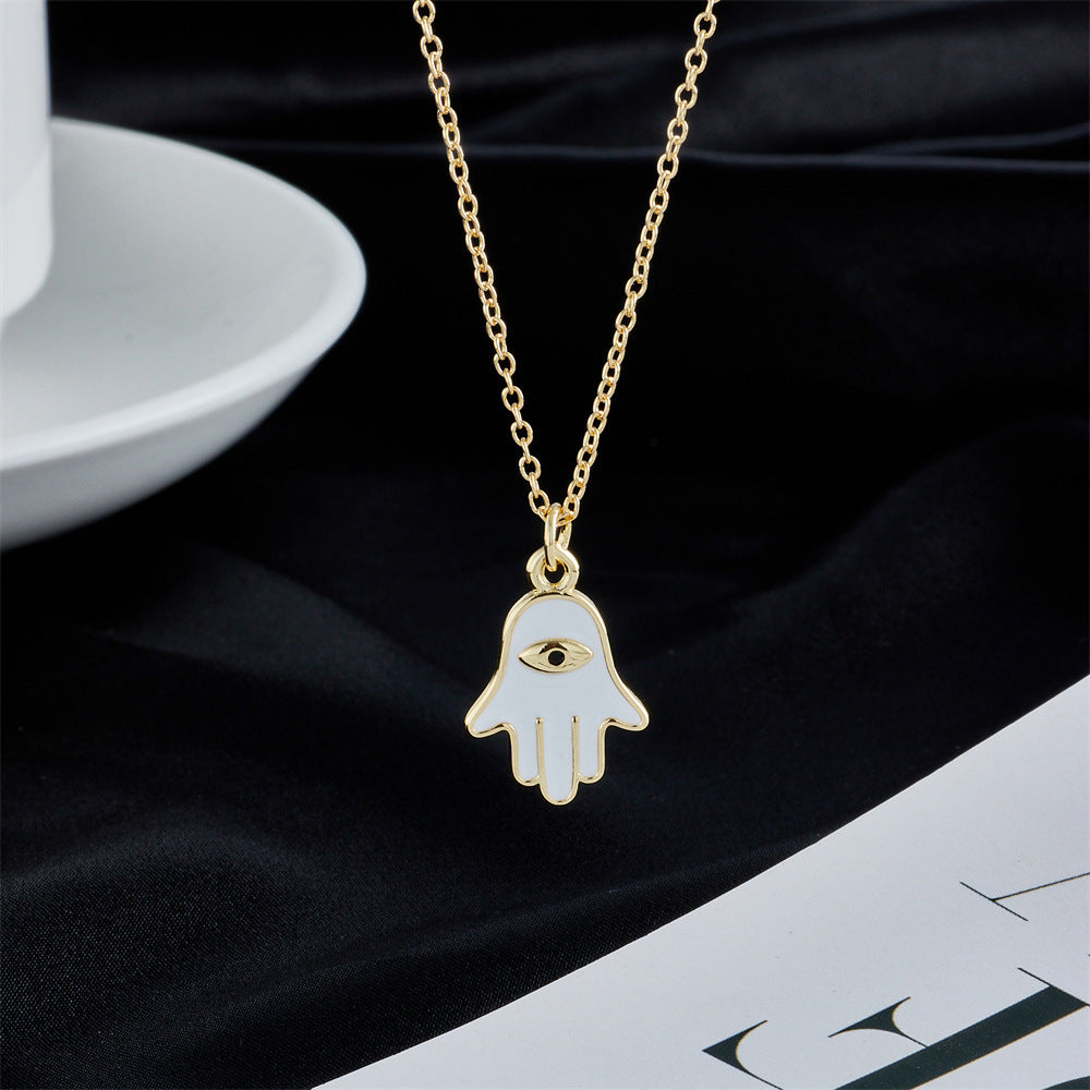 Collana con ciondolo a forma di occhio turco da donna in rame placcato oro 18 carati e smalto, design geometrico