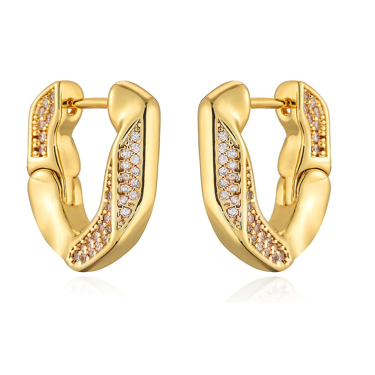 Minimalist Geometric Copper Earrings with Gold Plating and Zircon Inlay for Women