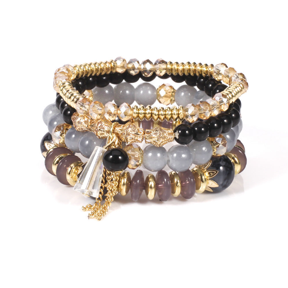 Bohemian Plated Agate Crystal Floral Bracelet Set Unisex