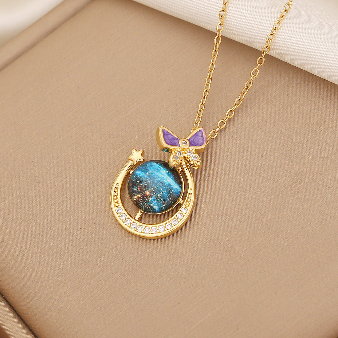 Minimalist Star and Moon Pendant Necklace with Stainless Steel Chain for Women