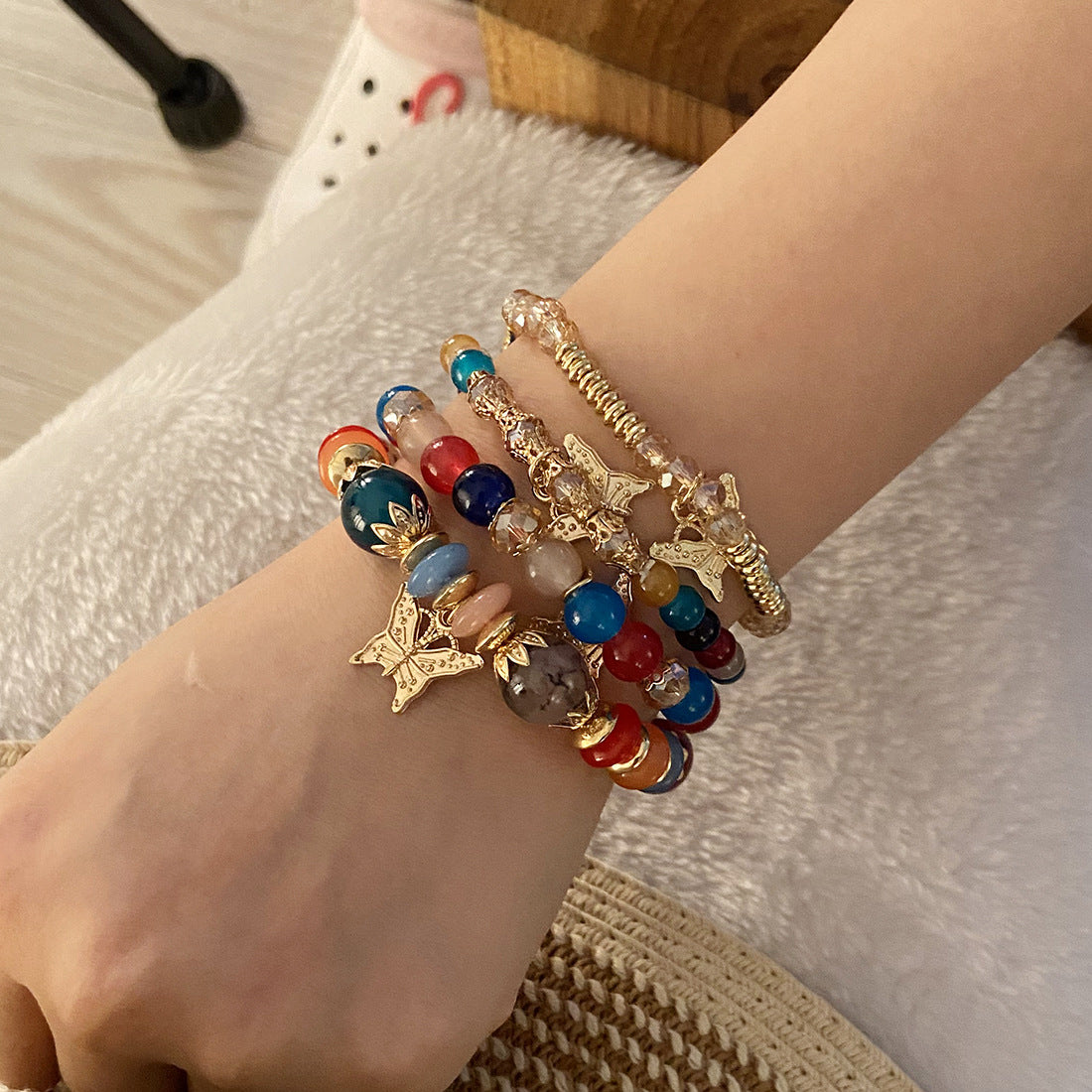Set di braccialetti bohémien con perline a farfalla in argilla polimerica con finitura artigianale da donna
