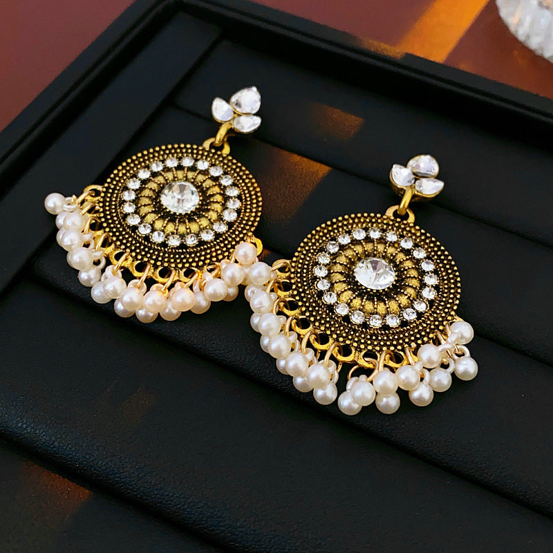 Orecchini Pendenti Geometrici Vintage con Intarsio di Strass e Base in Lega Placcata Oro da Donna