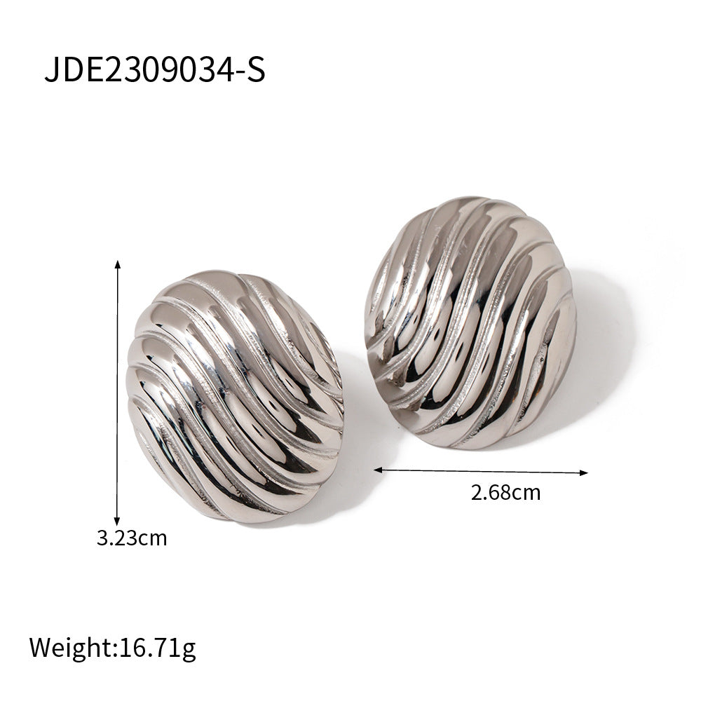 Geometric Stainless Steel Earrings with 18K Gold Plating and Textured Grid Pattern for Women
