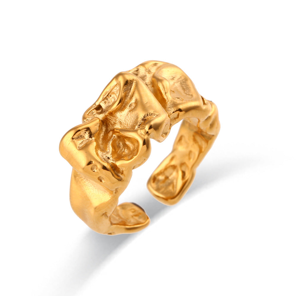 Minimalist Irregular Geometric Shape Ring in 316L Stainless Steel with 18K Gold Plating for Women
