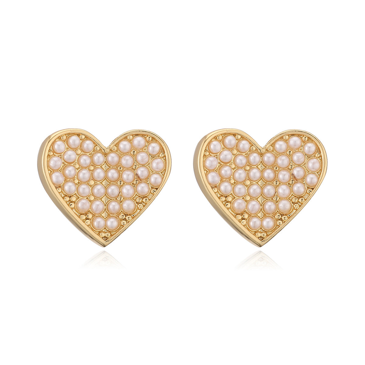 Minimalist 18K Gold Plated Brass Heart Pearl Stud Earrings for Women