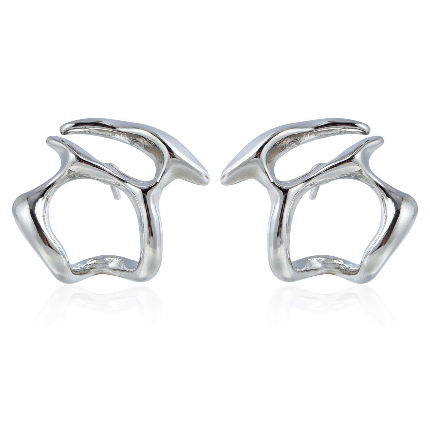 Minimalist Geometric Alloy Hoop Earrings with Plated Finish, Abstract Moon-Inspired Design for Women