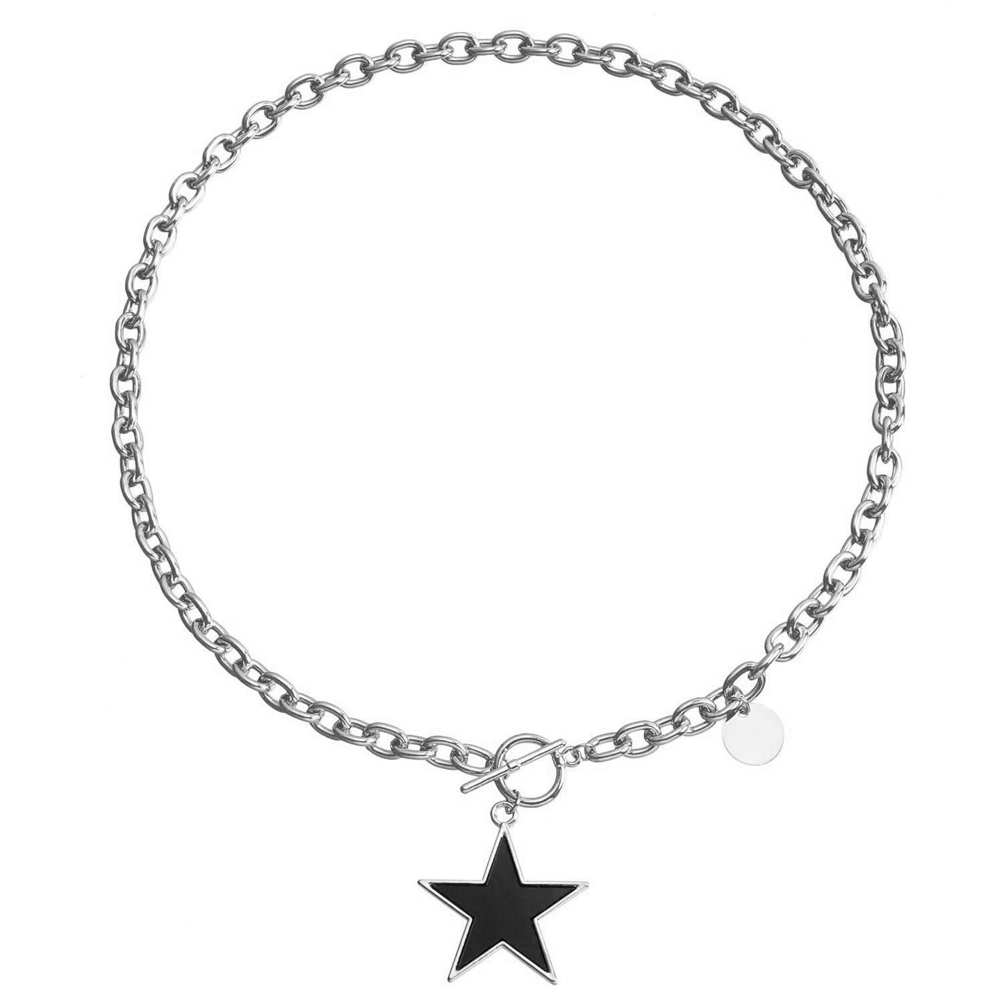 Minimalist Luxury Geometric Black Imitation Mother of Pearl Lock Pendant Aluminum Alloy Chain Necklace for Women