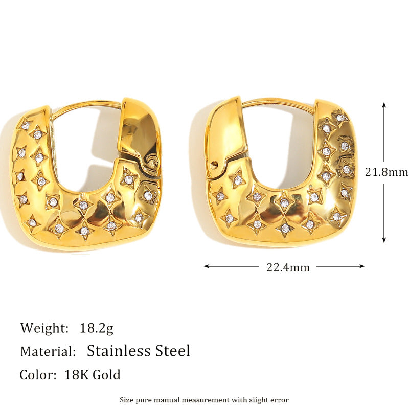 Minimalist Geometric Four-Pointed Star Stainless Steel Earrings with 18K Gold Plating for Women