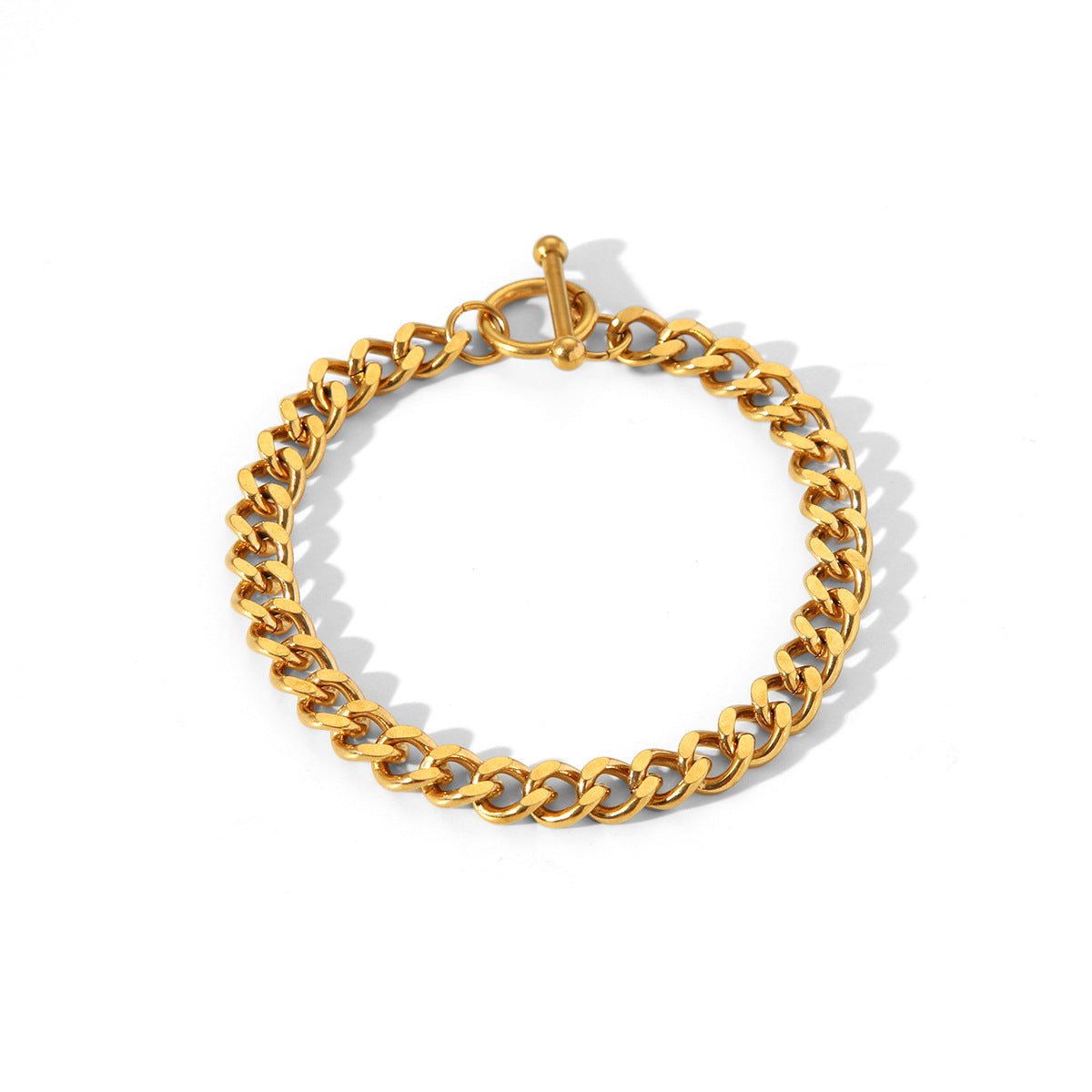 Minimalist 18K Gold Plated Stainless Steel OT Clasp Round Cuban Chain Bracelet for Women
