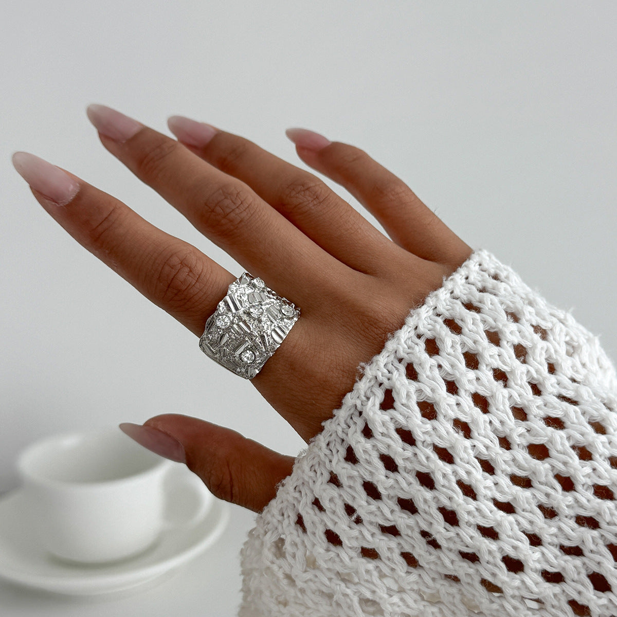Vintage Geometric Alloy Ring Set with Micro-Pavé Colorful Inlay for Women Stackable Finger Rings